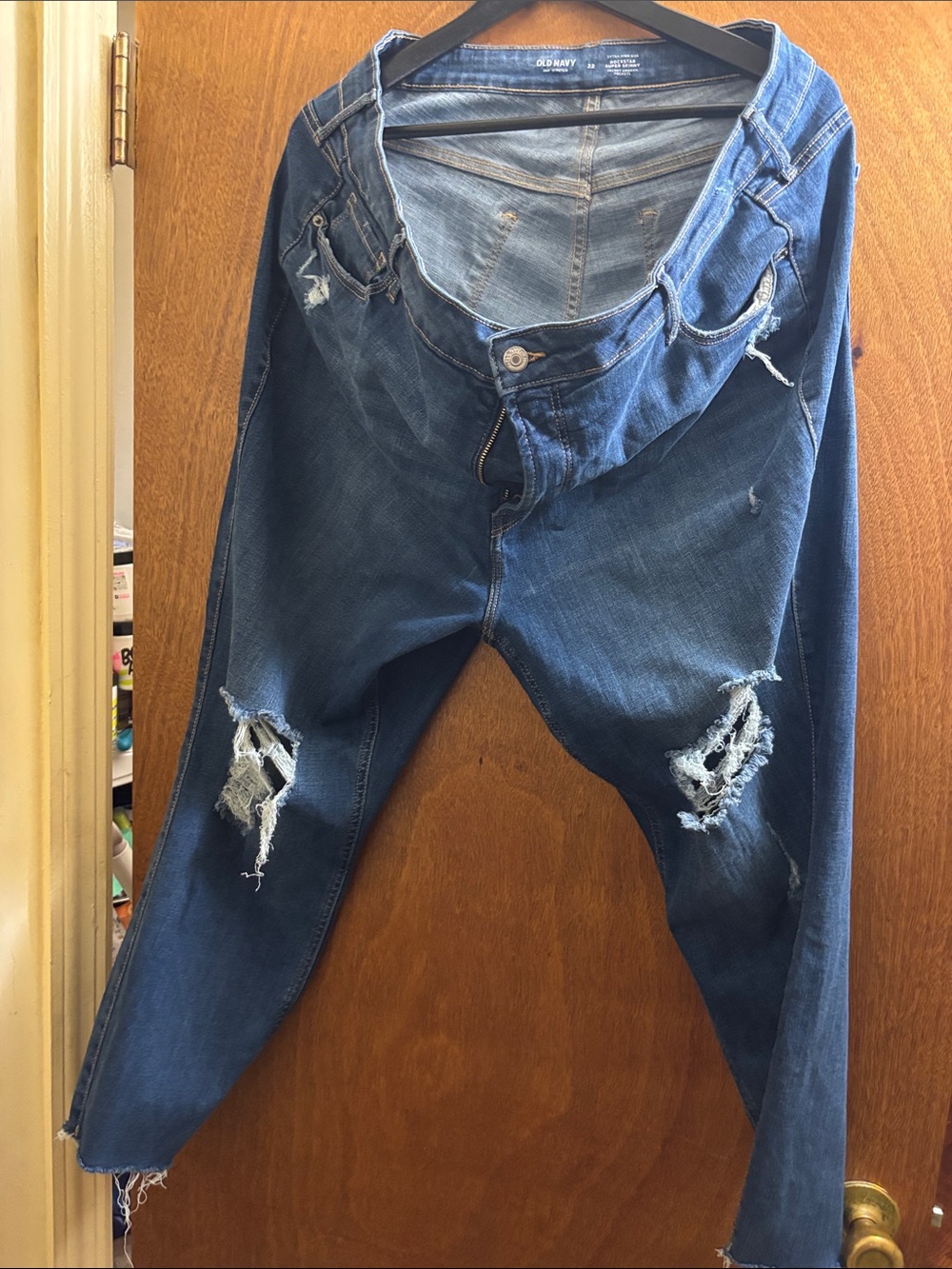 Women’s Distressed Blue Jeans - Old Navy Rock Star Super Skinny